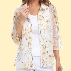 EUC DAMEE Delicate Branches Sequined Beaded Jacket Top Petite XL Retail $185
